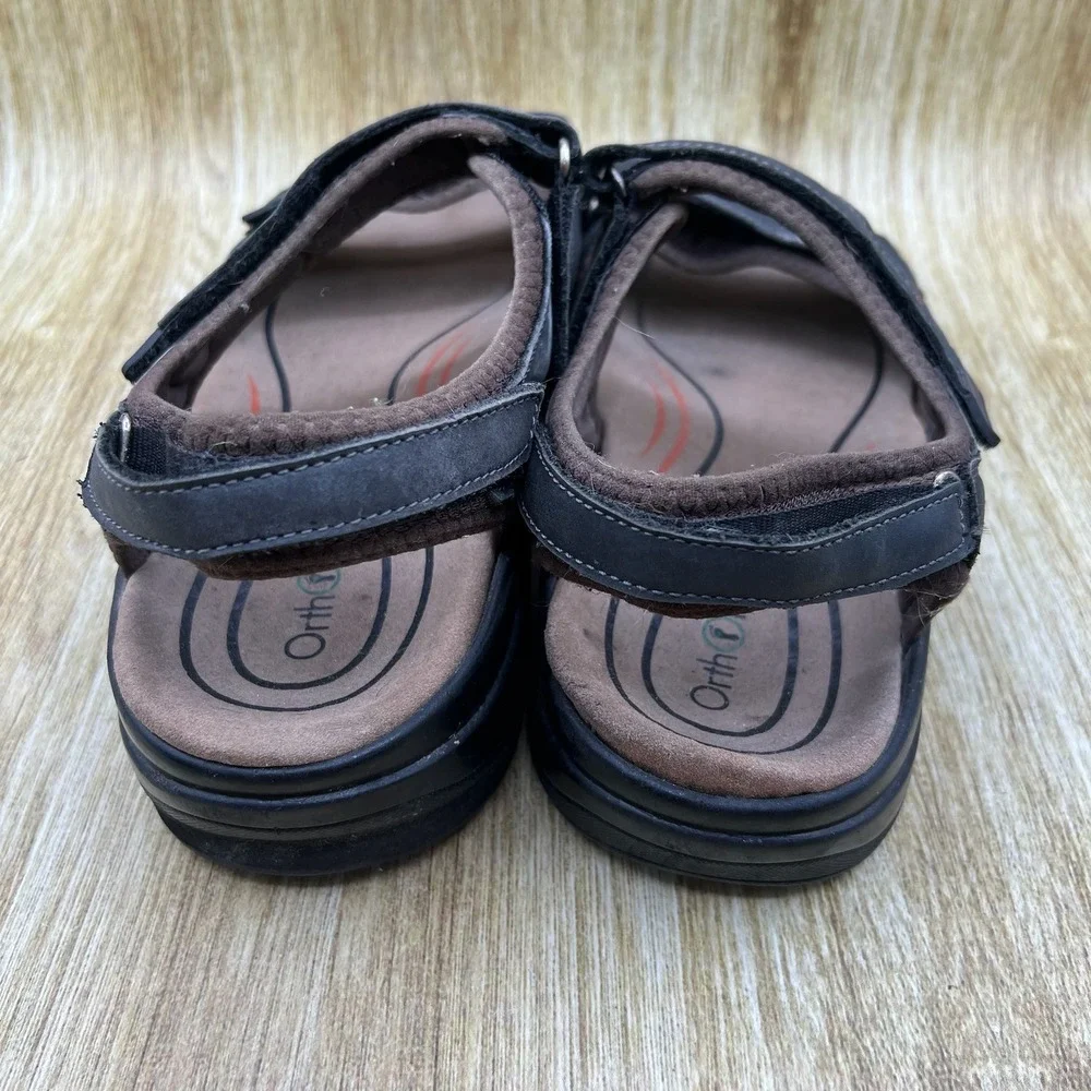 Orthofeet 561 Sandal Mens 11 2E Wide Black Brown Adjustable Strap Orthopedic